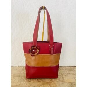 Vtg COach TRibeca SHouLder BAg. BUcket, DUffle Tan/deep red color